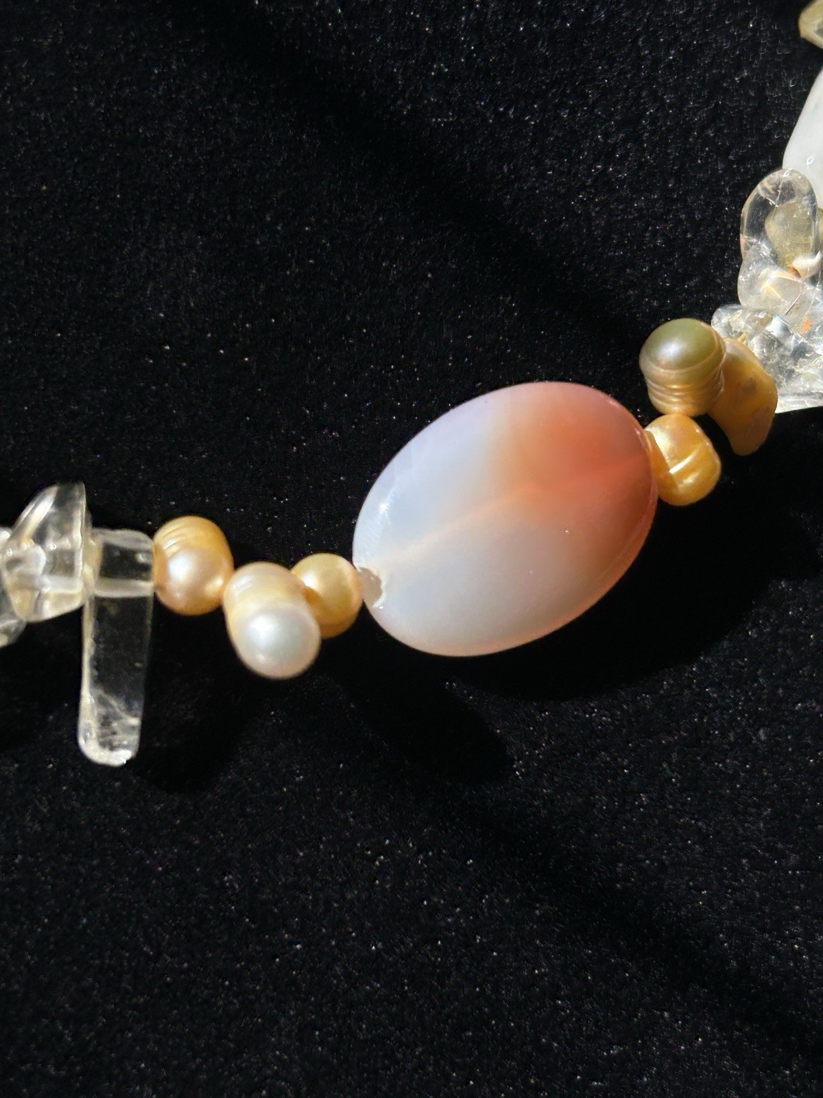 Vintage Agate Pearl And Other Semi-Precious Stones Beaded Necklace