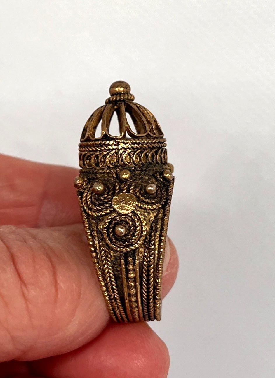 Vintage Maskit Israel Gilt Silver Yemenite Wedding Ring Lattice Filigree Dome 8.