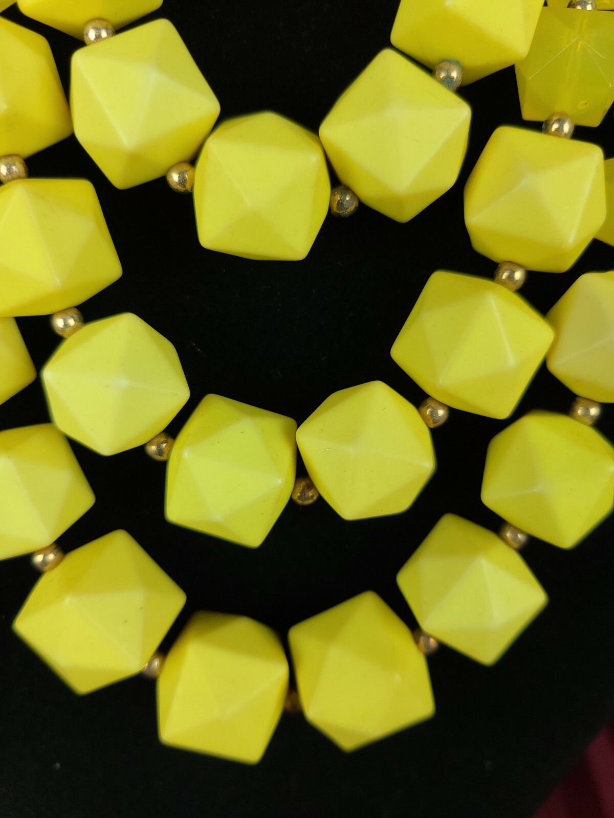 Yellow Faceted Square Beads 3 Strand Necklace with Matching Pierced Earrings