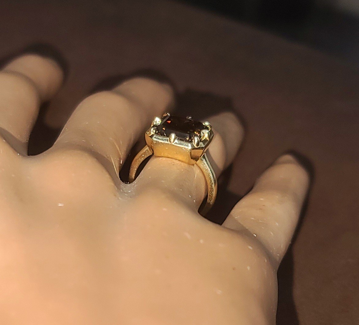 14k Yellow Gold Engagement Ring 4.46ct.Natural Asscher Cut Champagne Diamond