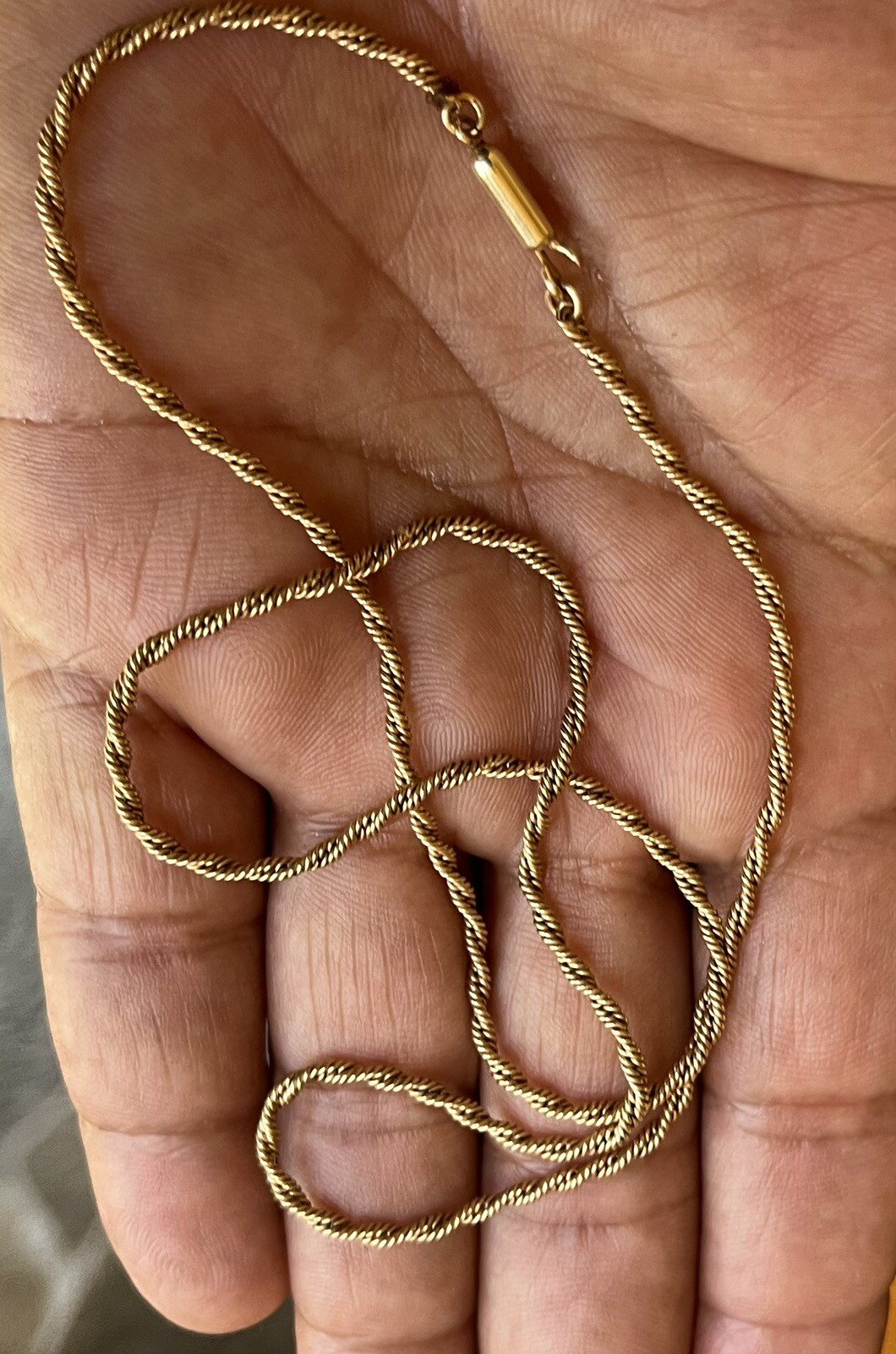Signed Krementz Necklace Yellow Gold Filled Rope Chain 20 Inches