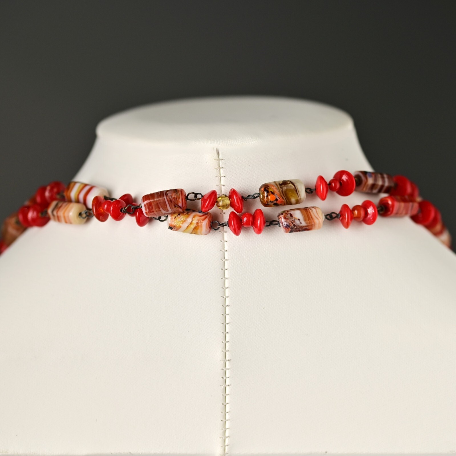 Vintage Original Italian Venetian Silver Murano Art Glass Beaded Estate Necklace