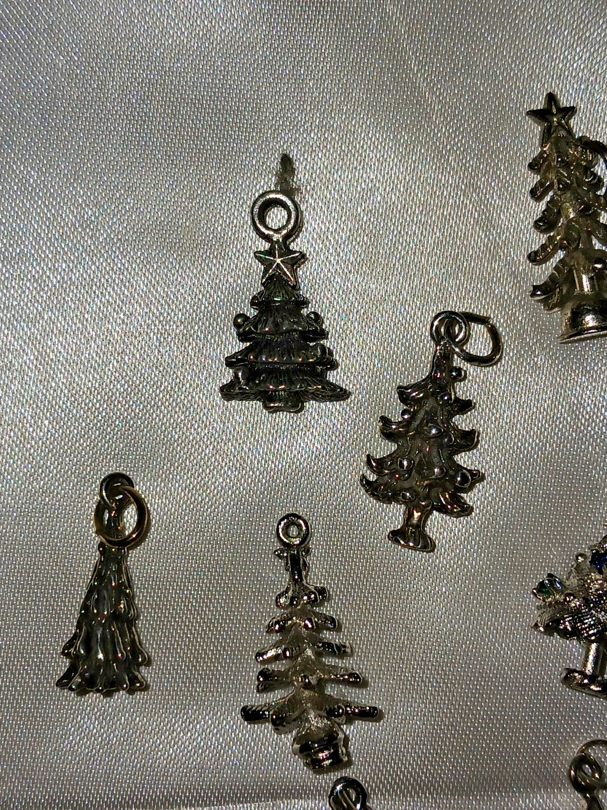 Vintage Lot of 9 Christmas Tree Pendants Charms 2 Sterling