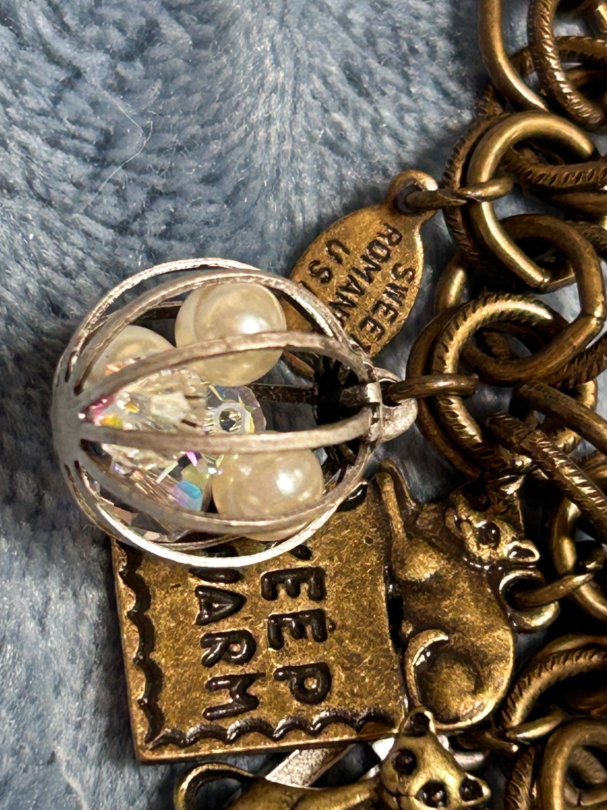 Sweet Romance Vintage Charm Bracelet cat kitty mouse themed nwot toggle closure