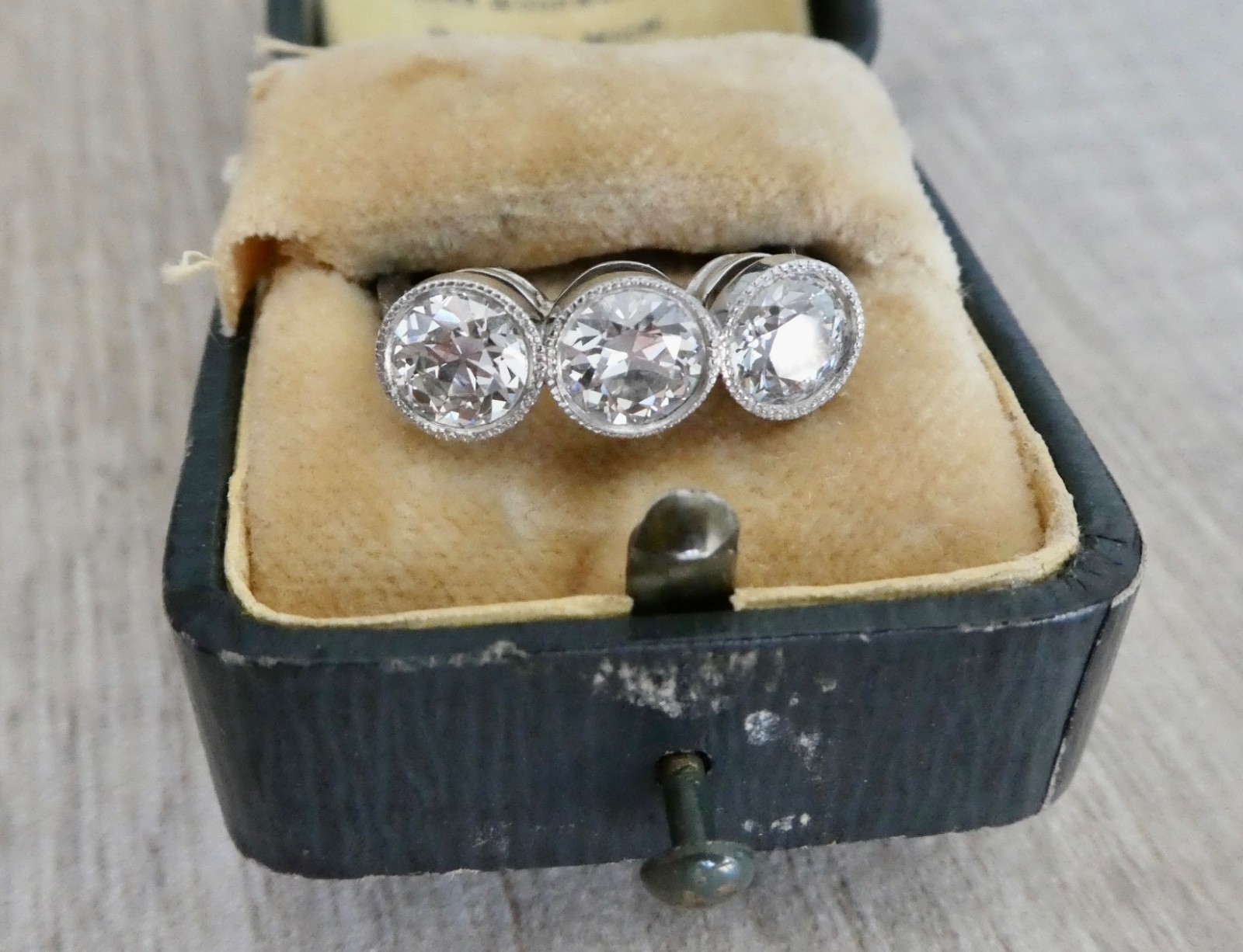 1920’s Antique Deco Old European Cut Diamond Platinum Bezel Milgrain Ring