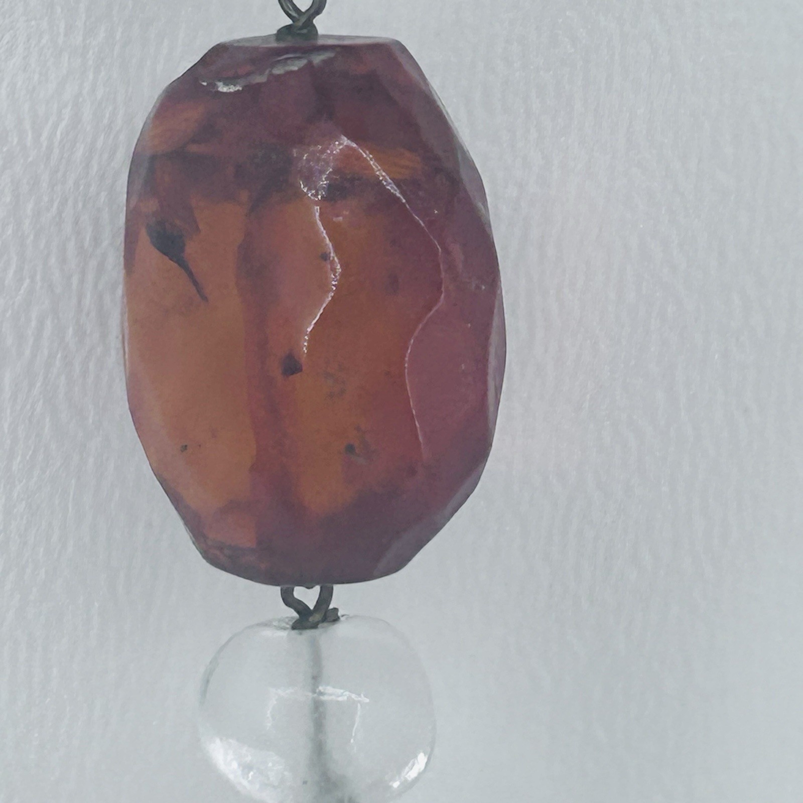 Art Deco Vintage Baltic Amber Honey Cognac Yellow & Clear Glass Necklace 34″