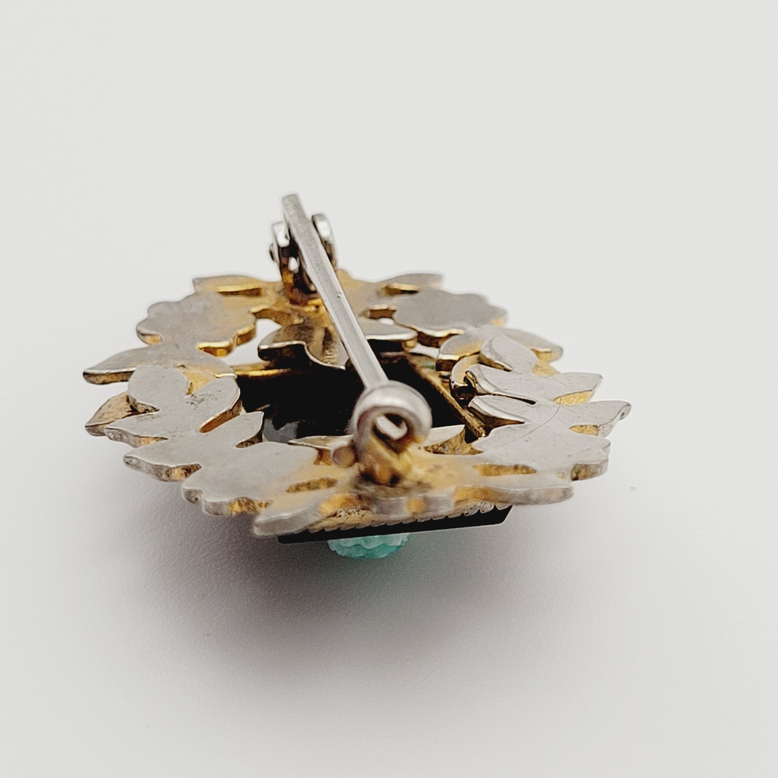 Nouveau Peking Glass Floral Victorian Mourning Brooch Style 1930s Vintage Brooch