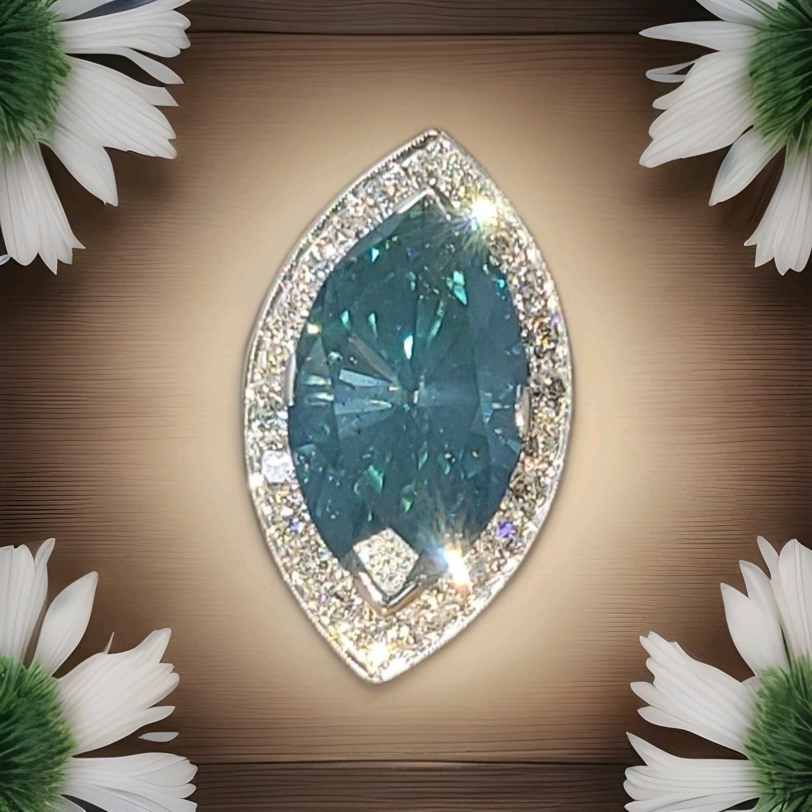 Vintage Platinum Engagement Ring 7.88ct.Natural Teal Blue Marquise Diamond