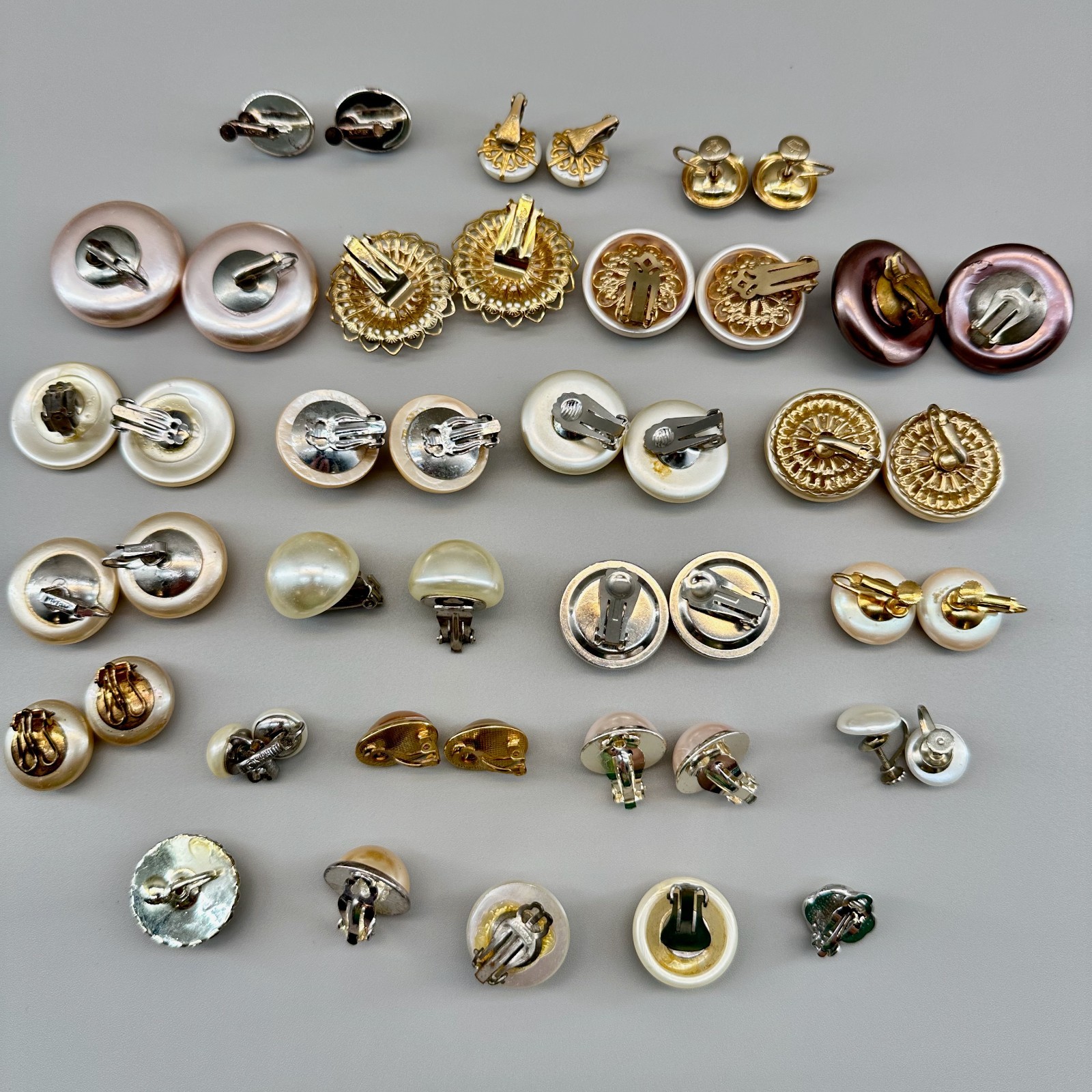 Vintage Clip Earrings Lot 20 Pairs 5 Single Assorted Faux Pearl Some Signed