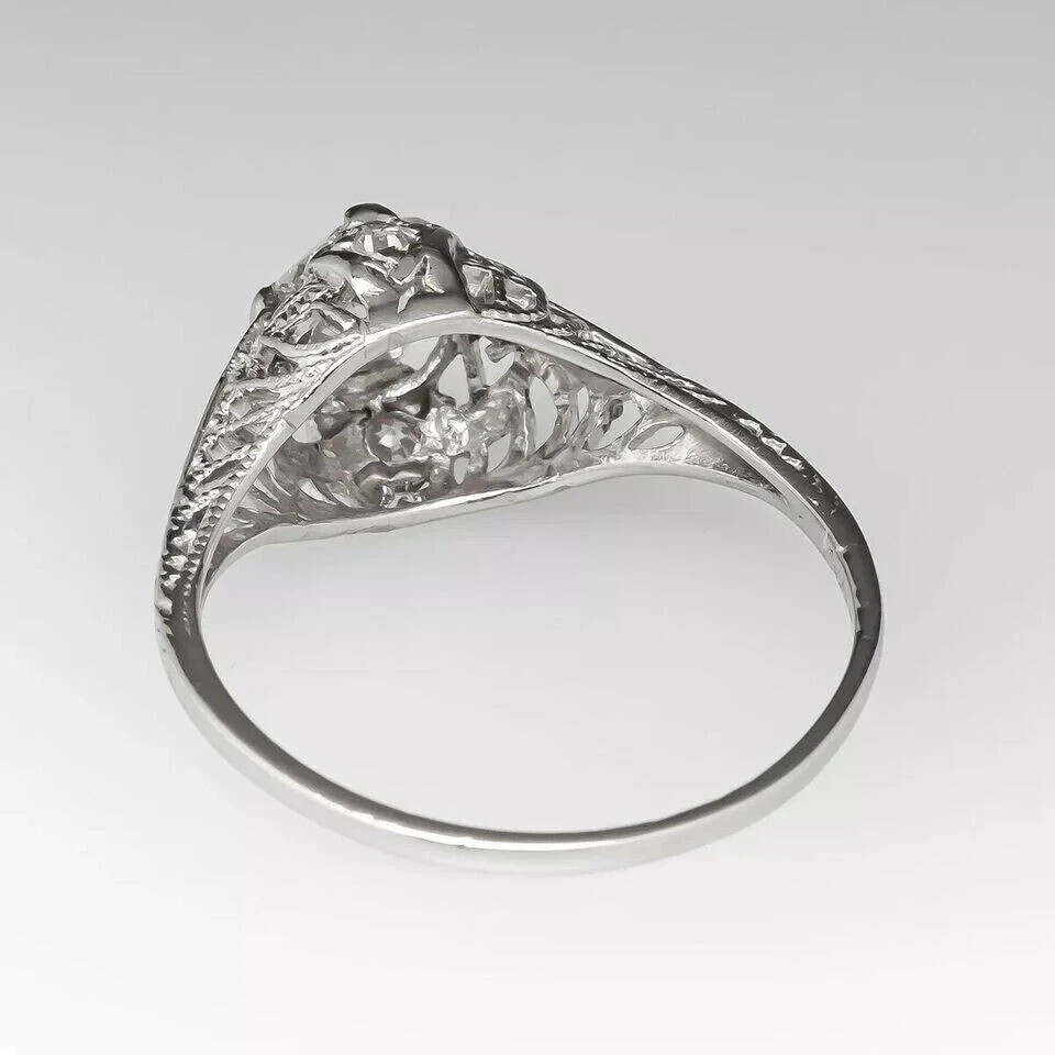 Art Deco Vintage Style Round Lab Created Diamond Wedding Ring 14K White Gold FN