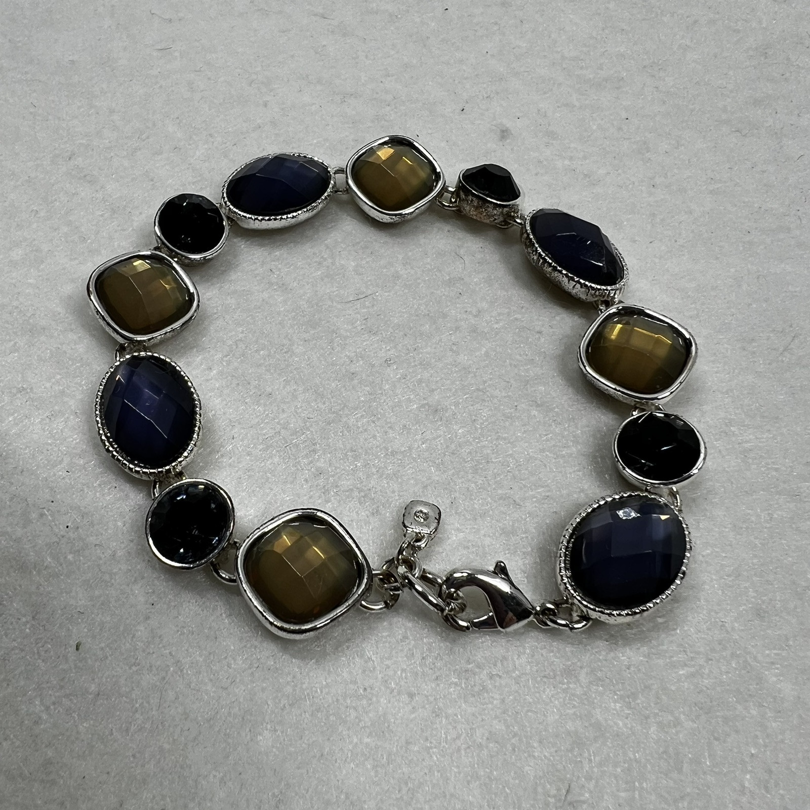 Vintage Scarab Bracelet Faceted Multi Colored Purple and Gold 7.5” Marked