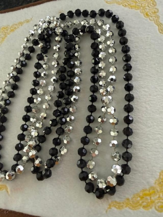 26″ continuous loop / no clasp, lightweight plastic faceted bead necklace in bla