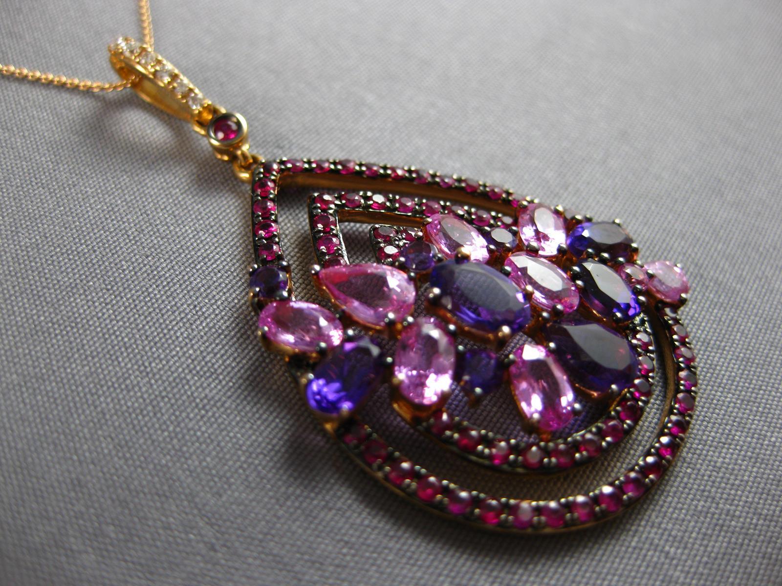 LARGE 5.10CT DIAMOND & AAA PINK SAPPHIRE RUBY & AMETHYST 18KT ROSE GOLD PENDANT