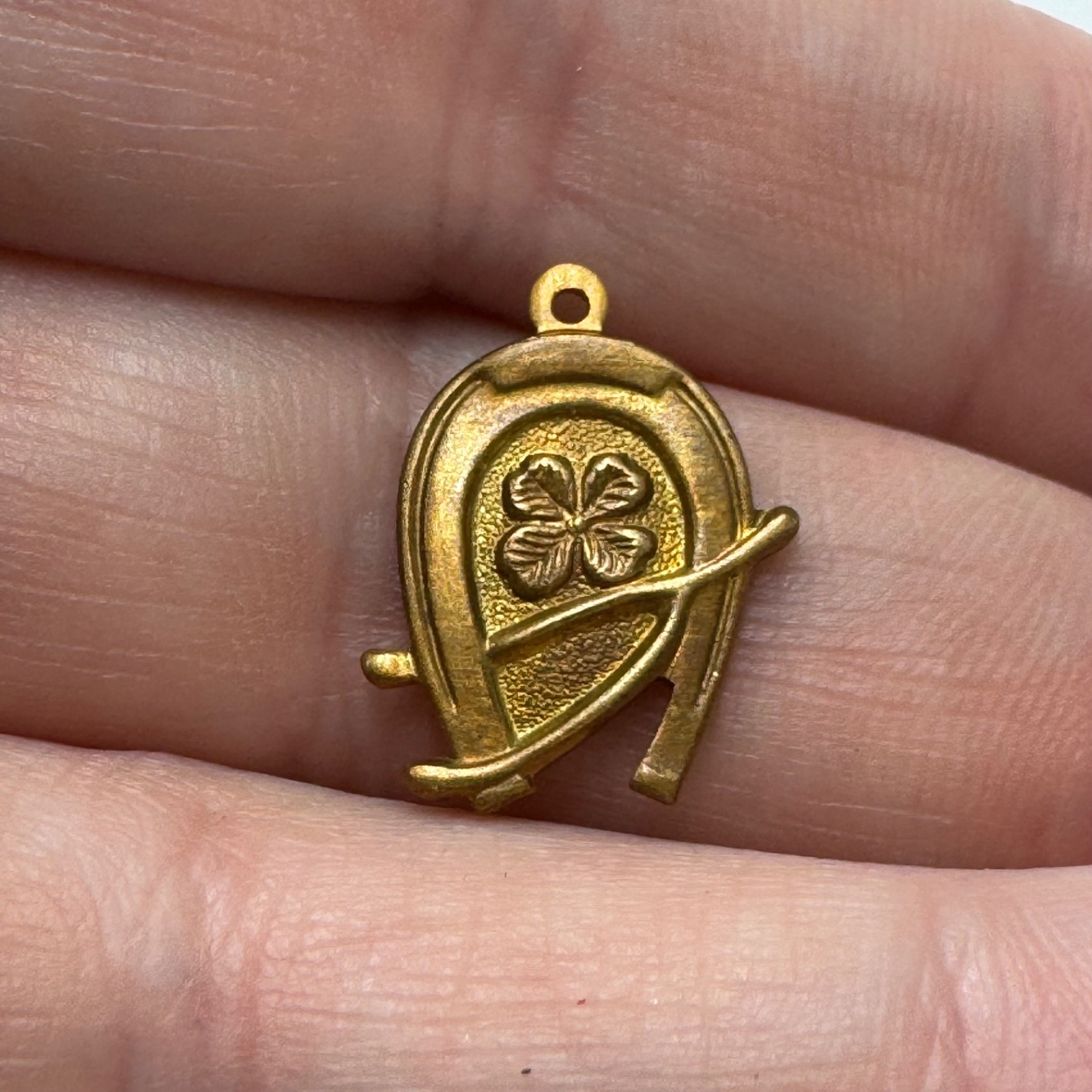 Vintage Horseshoe Wishbone Four Leaf Clover Charm Pendant Lucky Symbol Gold Tone