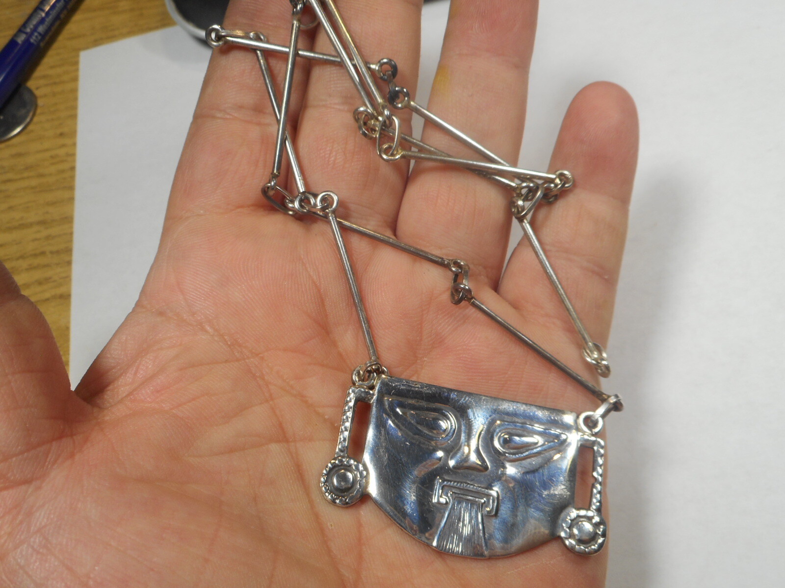 Face of Man Sticking His Tongue Unusual NECKLACE Signed ANDES Vintage Sterling