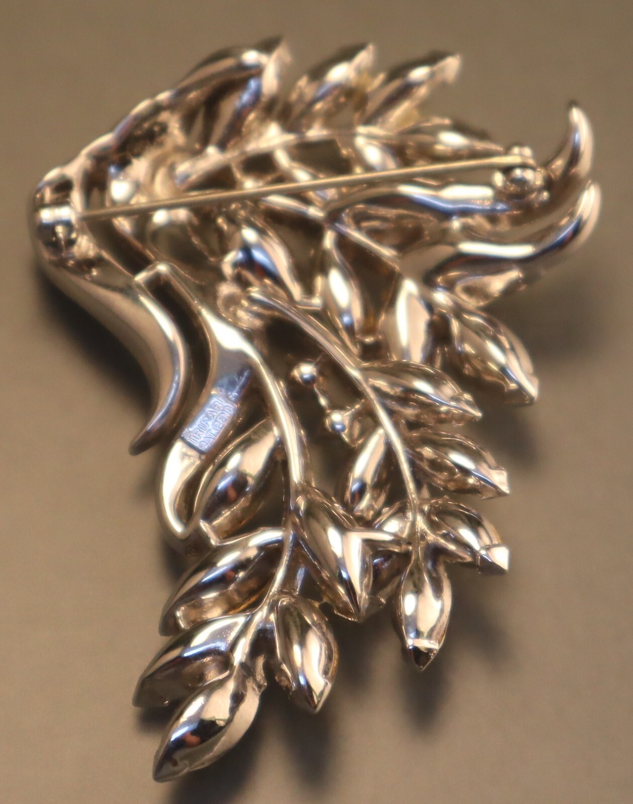 Vintage Trifari Pat Pend Rhinestone Cascading Bouquet Brooch Silver Pin