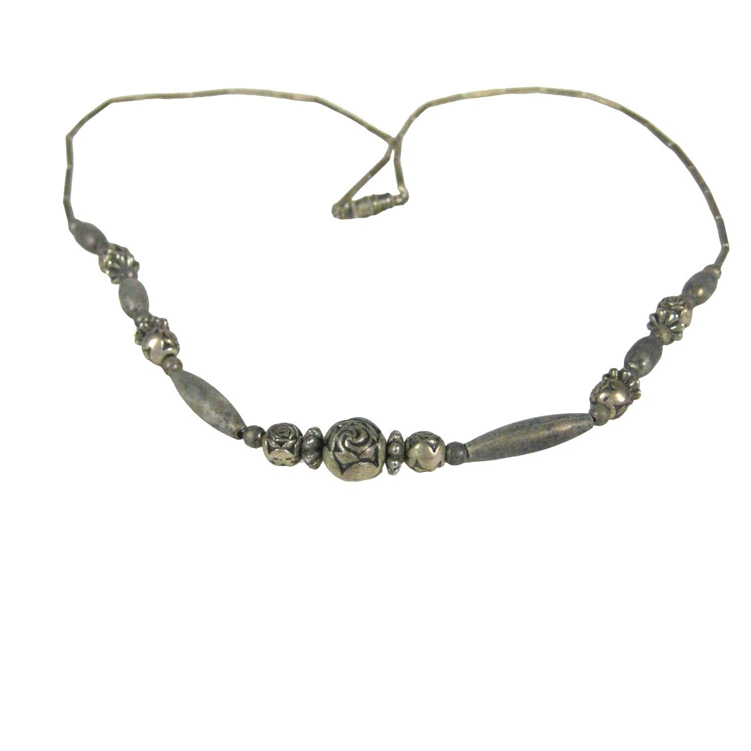Beaded Floral Rose Necklace 20 In Vintage 1970 1980 Silvertone Strand Jewelry