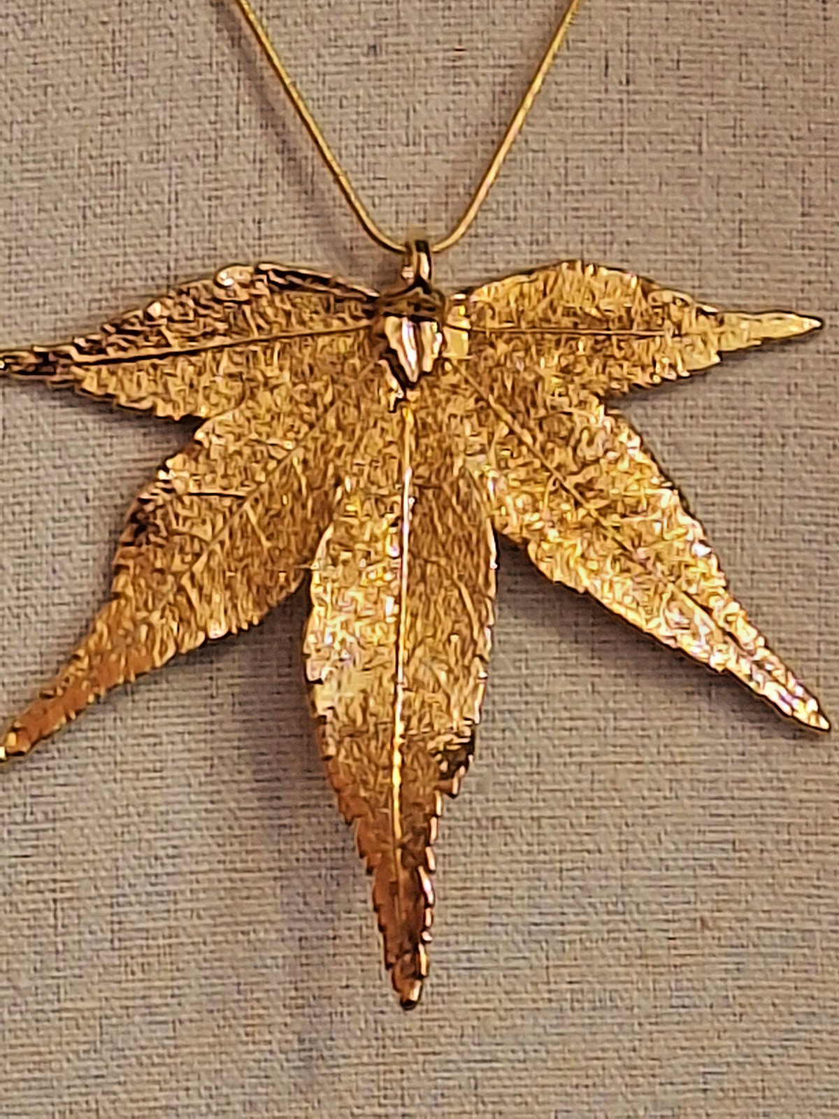 Vintage Japanese Maple Leaf dipped in 24K Gold Pendant on a 18KGP Snake Chain