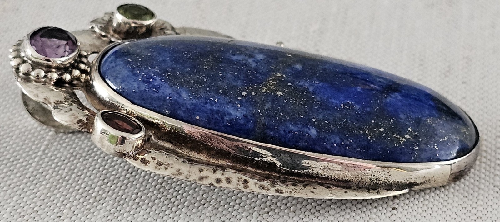 Vtg Sterling Silver 925 Large 2.5″ Ornate Lapis Lazuli Pendant Clip Signed 30g