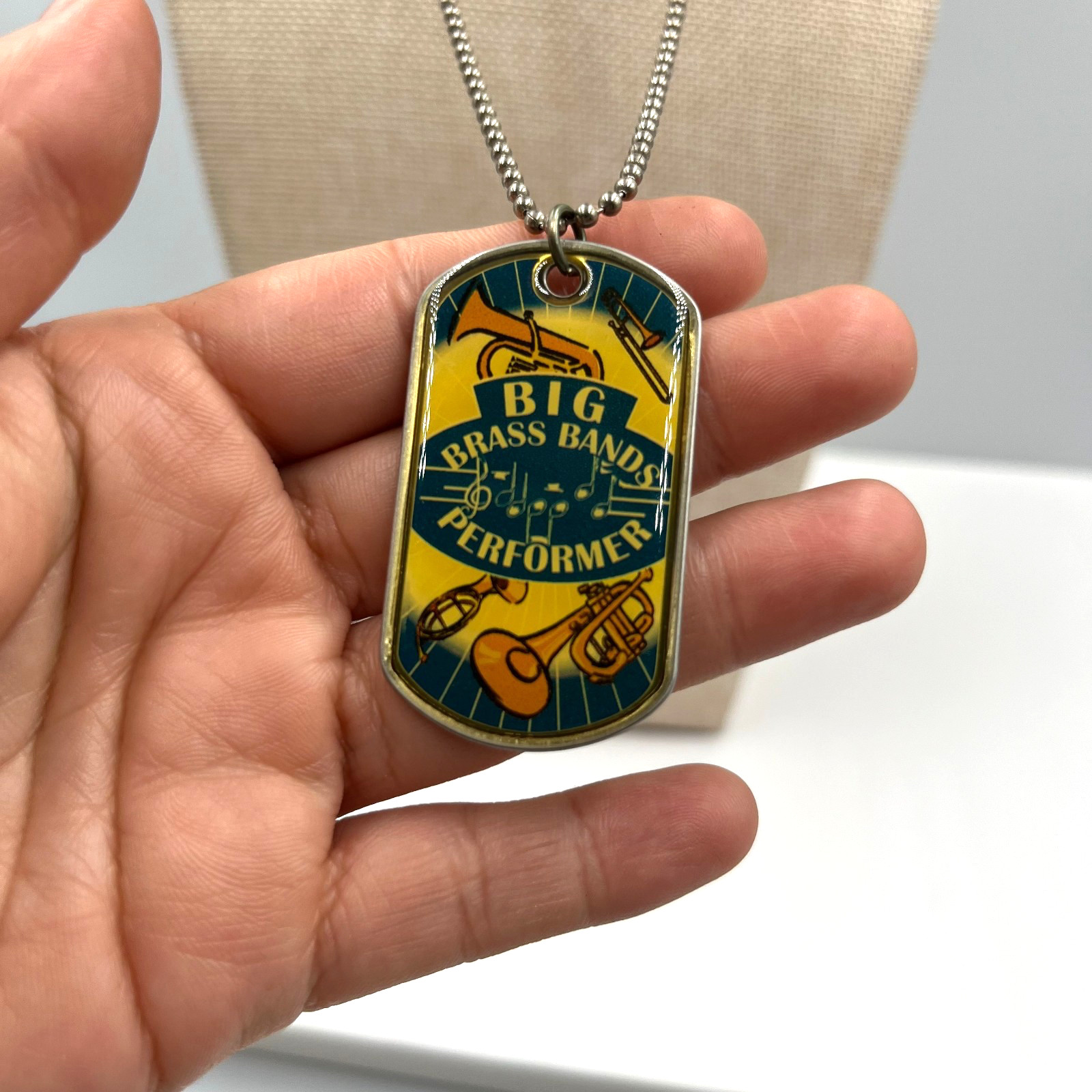 Vintage 2010 Big Brass Bands Performer Dog Tag Necklace Music Award Pendant 24″