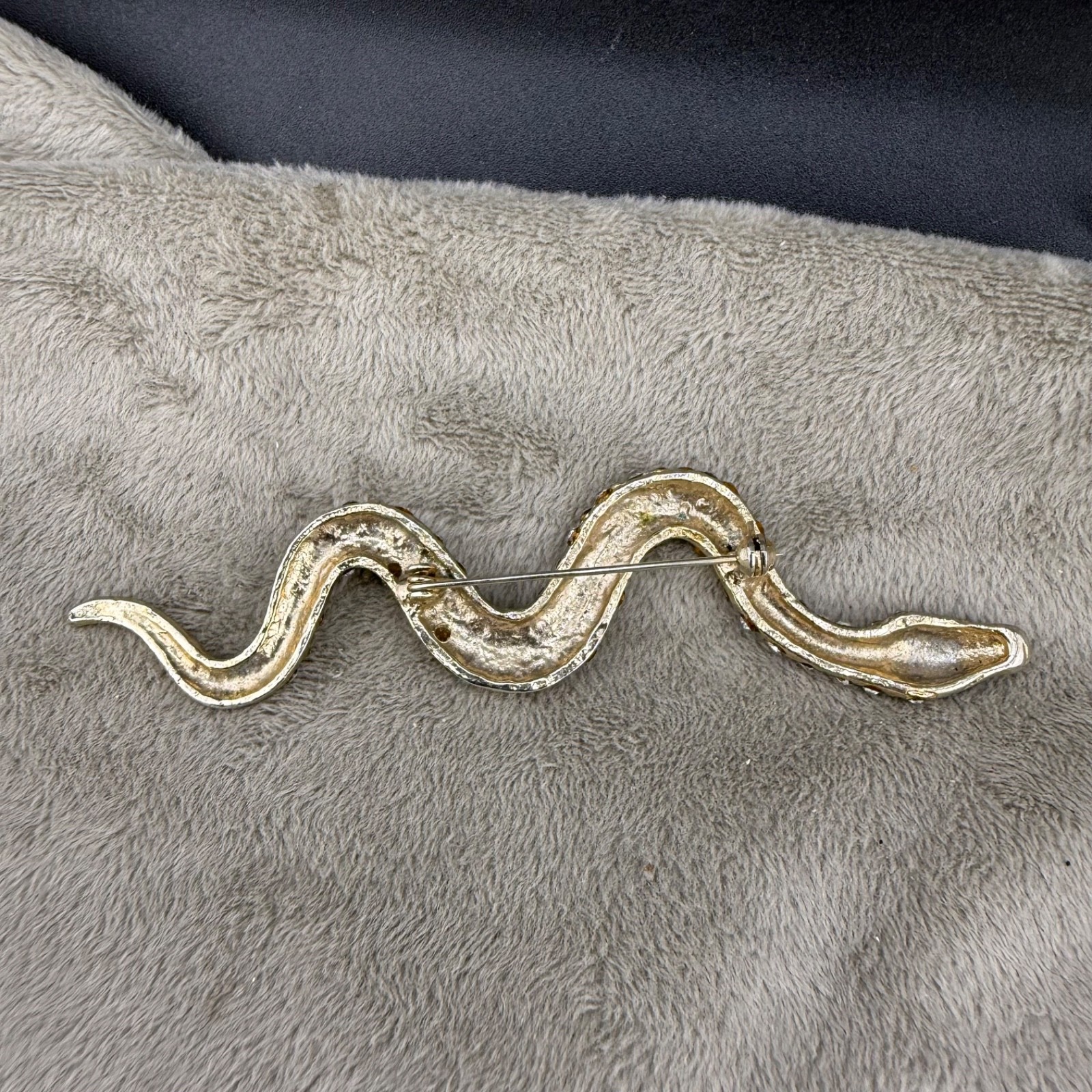 Vintage Snake Brooch Rhinestone Enamel Gold Tone