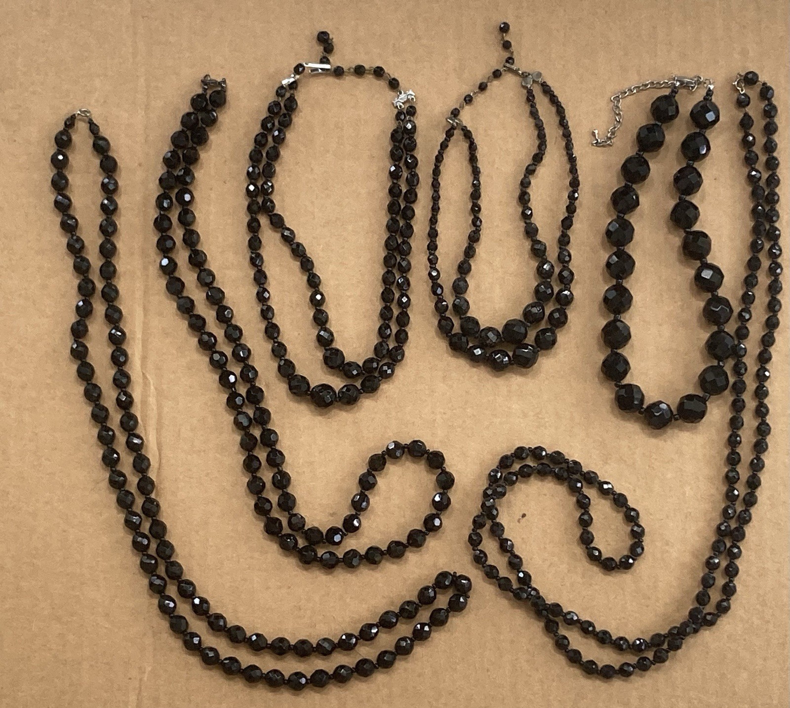 Vintage Black Glass Bead Necklace Lot ~ 1 lb wear or craft