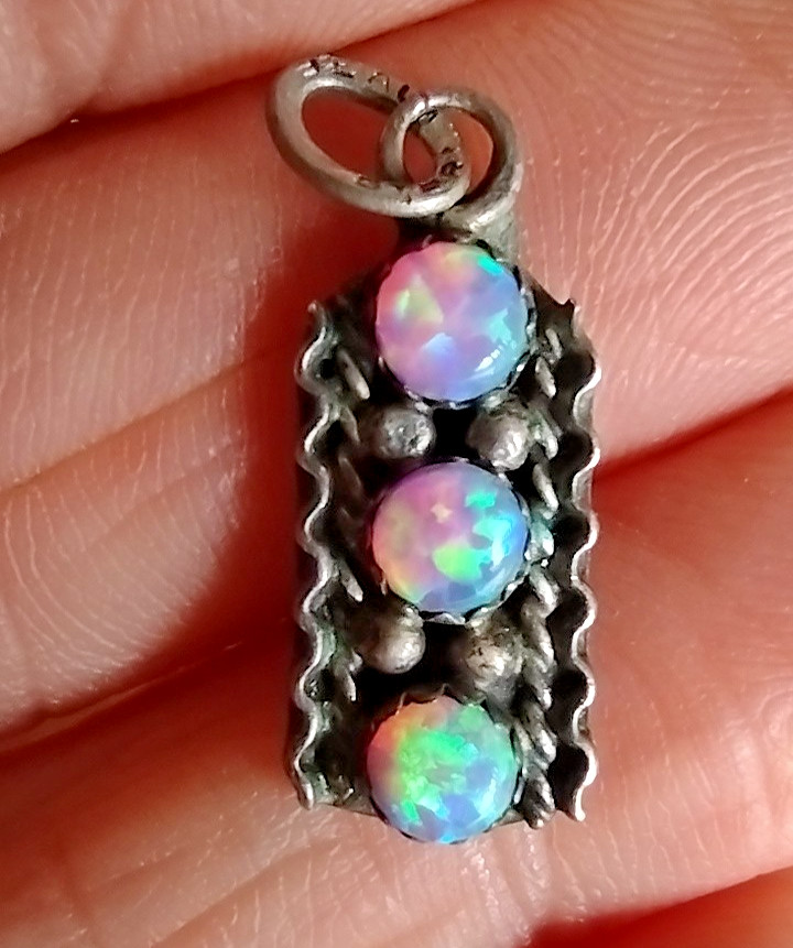 Antique Art Nouveau Dainty Petite Opal Trilogy Sterling Silver Small Pendant