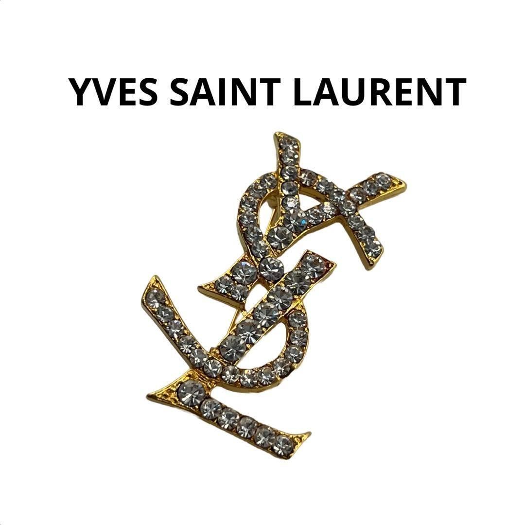 YVES SAINT LAURENT YSL Vintage Gold-Plated Rhinestone Brooch – Women’s