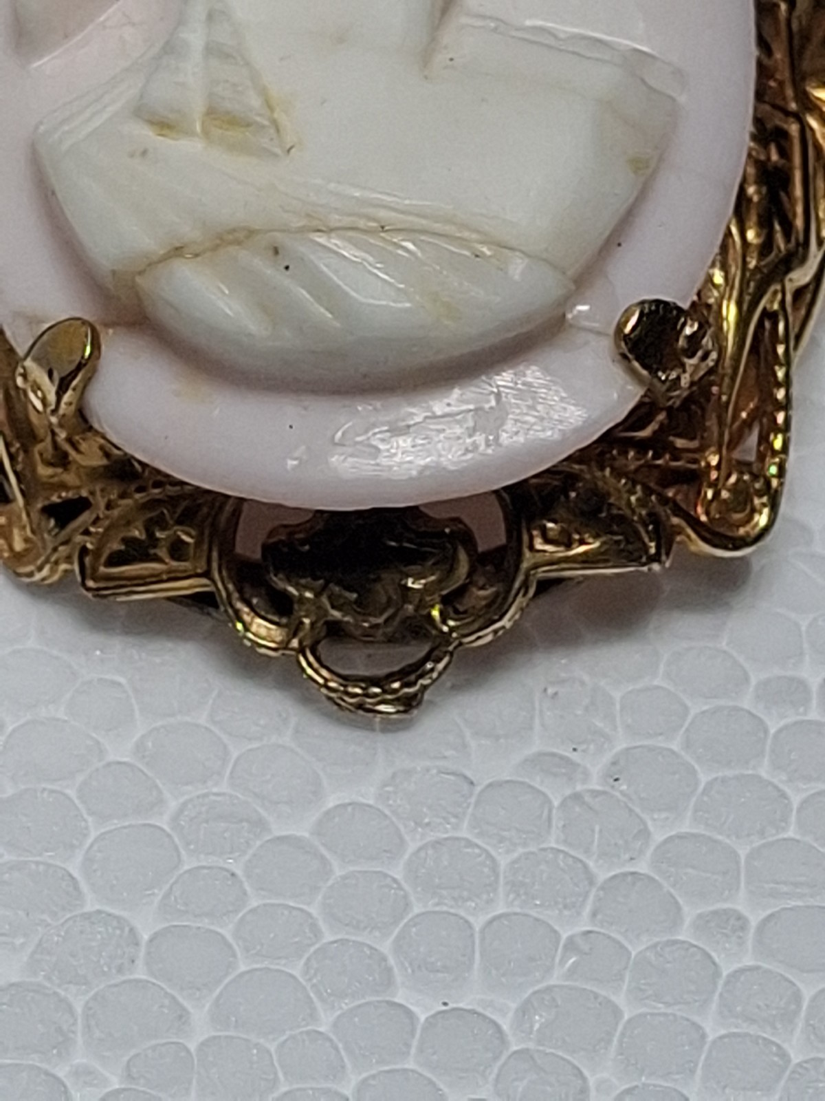 Antique Shell Cameo Brooch Pale Pink 1/20 12kt Gf Damage To Cameo Noted In Photo