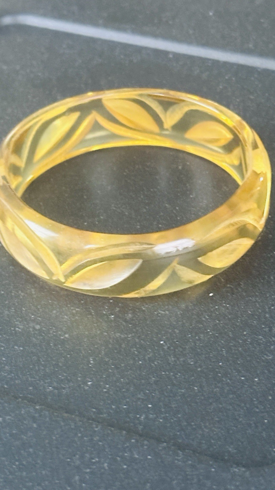 Vintage Carved “Apple Juice” Translucent Bangle Bracelet