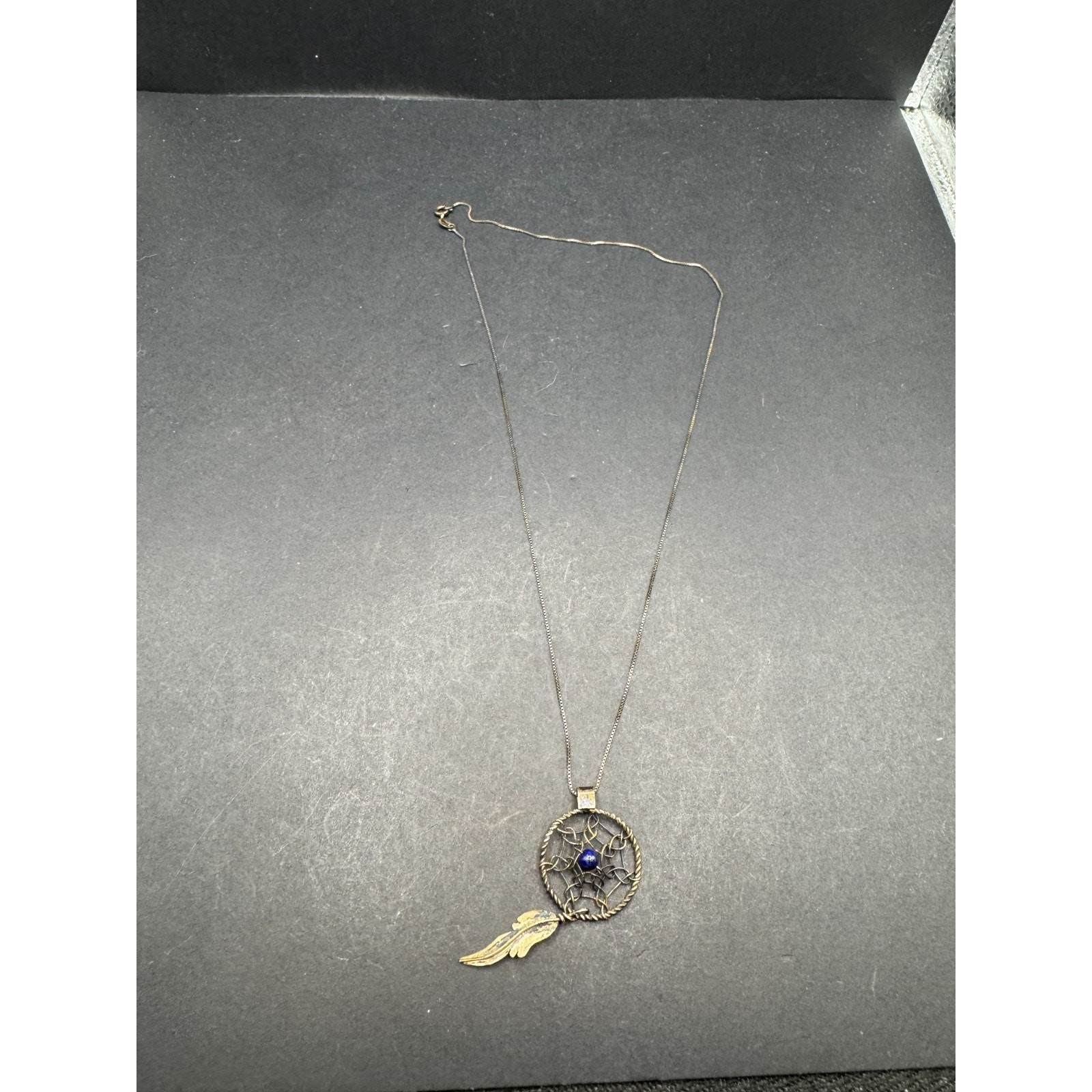 Vintage AGI Italy Signed Sterling Silver 925 Lapis Lazuli Dreamcatcher Necklace