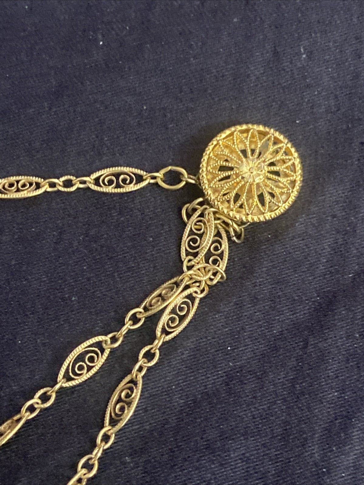 Vtg 14k Gold Vermeil Sterling Silver Triple Strand Filigree Link Necklace 19”
