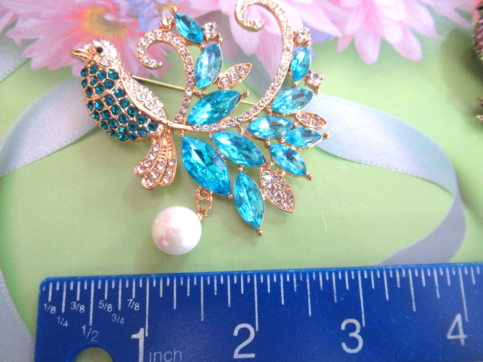 Statement LARGE Brooch BIRDS Large Rhinestone Crystal Enamel NEW
