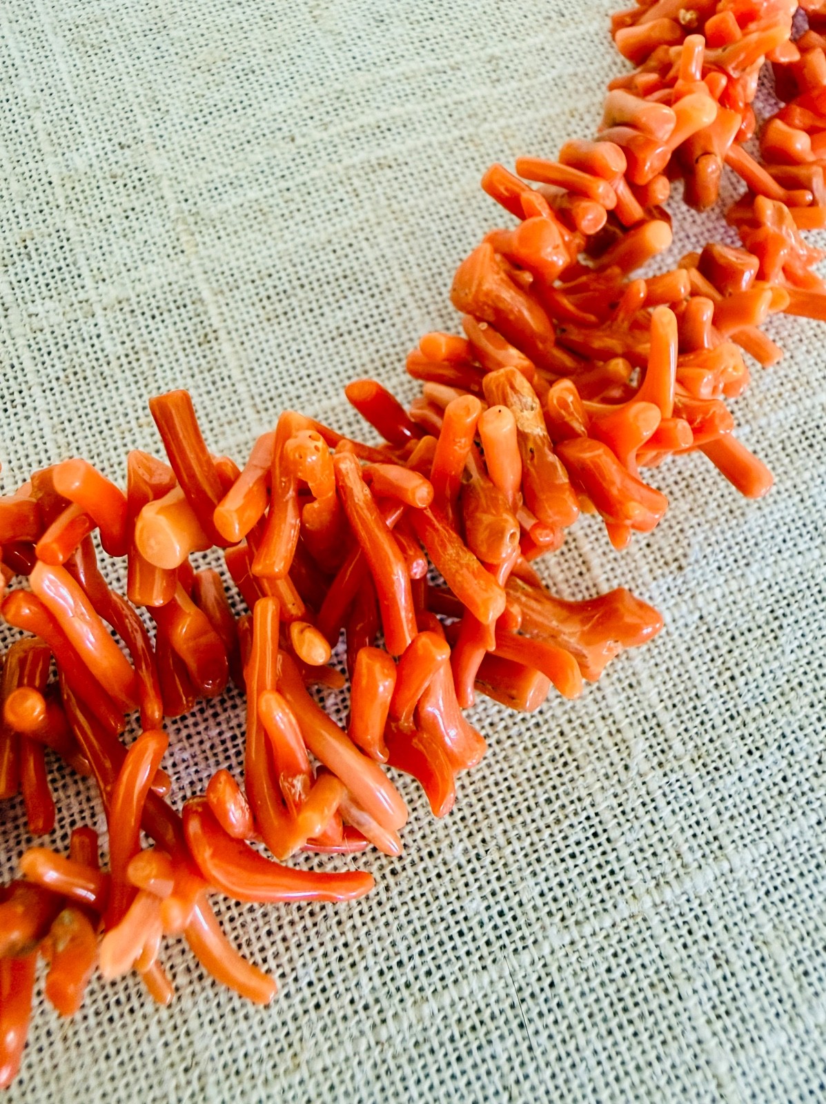 Vintage Natural Branch Coral Multi-Strand Necklace | Salmon Orange | Fringe