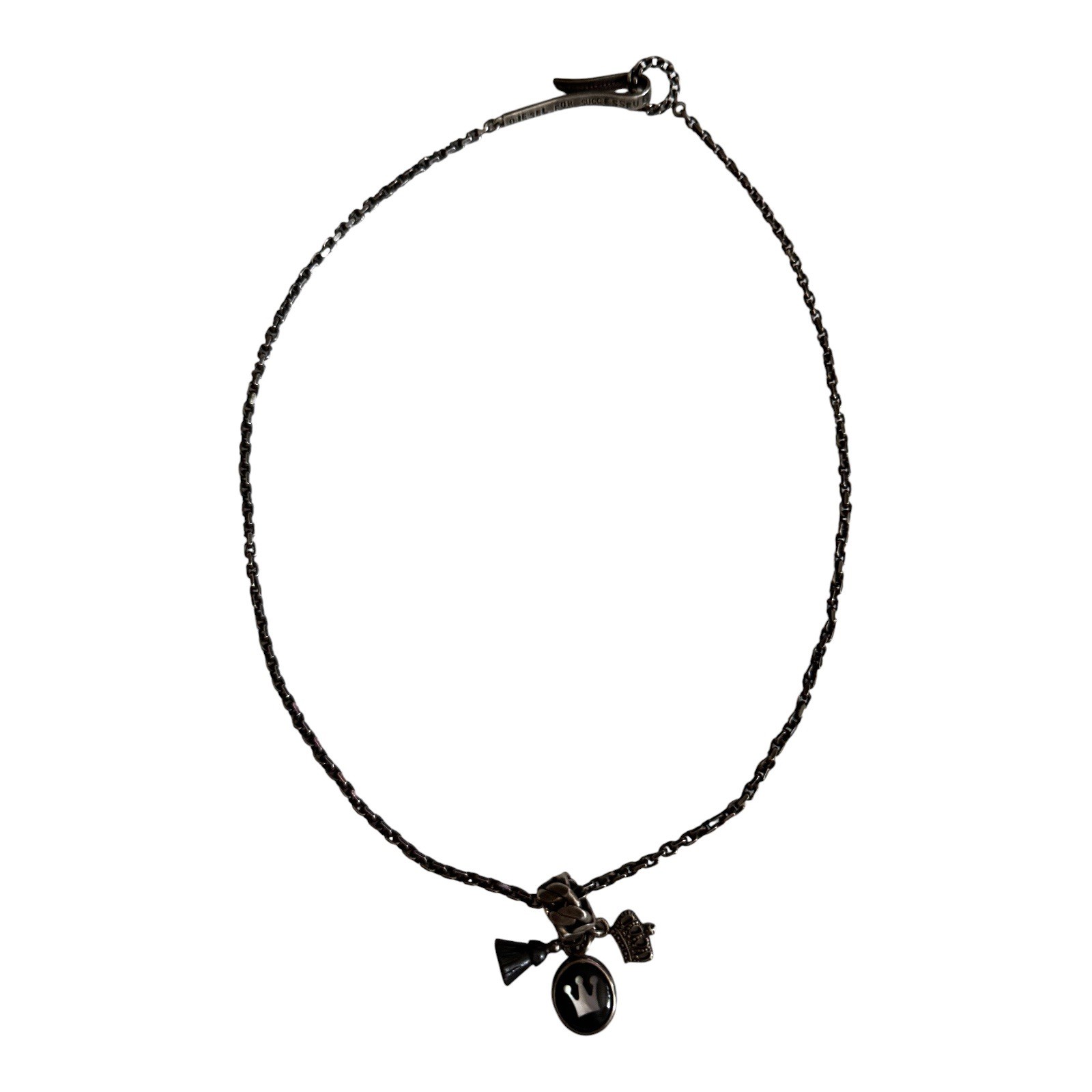 Diesel For Successful Living 925 Marked Charm Necklace Crown Pendant Y2K Mens