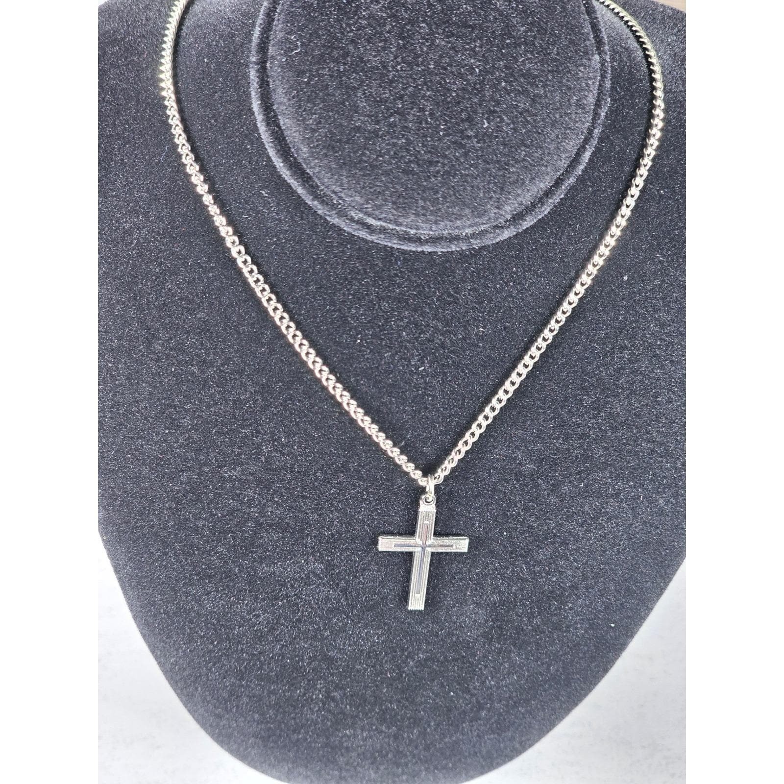 Vintage Silver Tone Cross Necklace with Chain Christian Jewelry