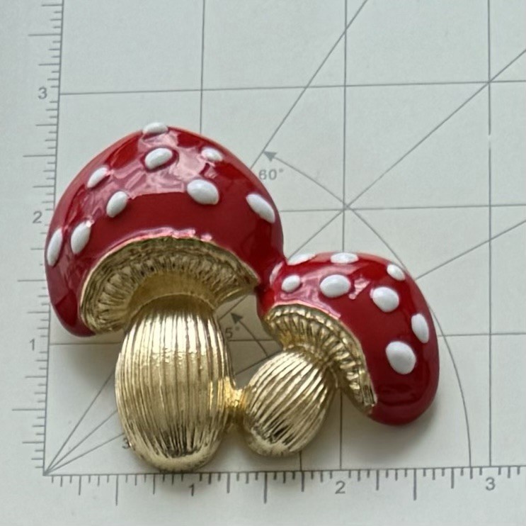 Polka Dot Large Mushroom Brooch/ Enamel On Metal