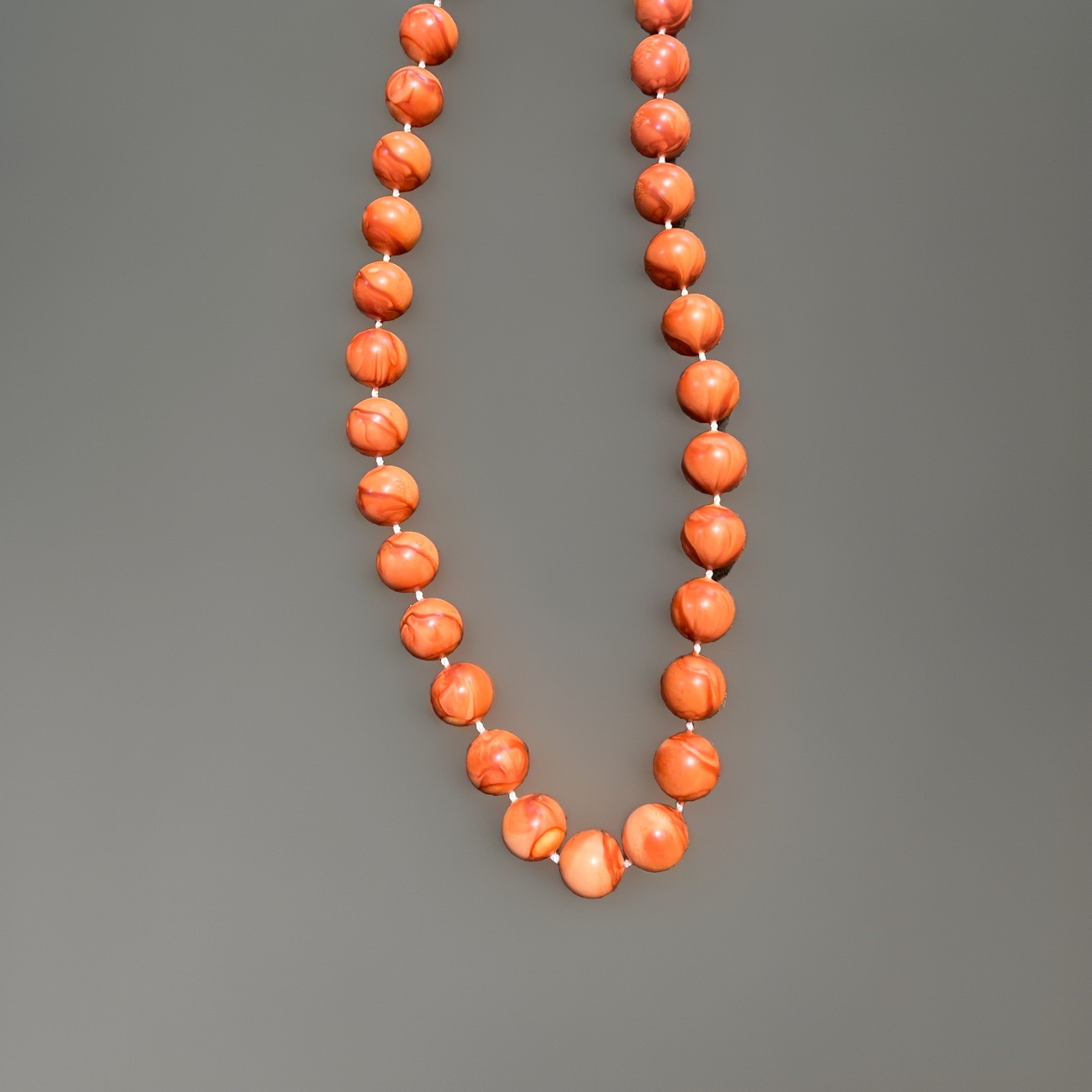 Vintage 50’s-60’s Hong Kong Mqrbled Orange Salmon Color Bead Necklace 28 Inches