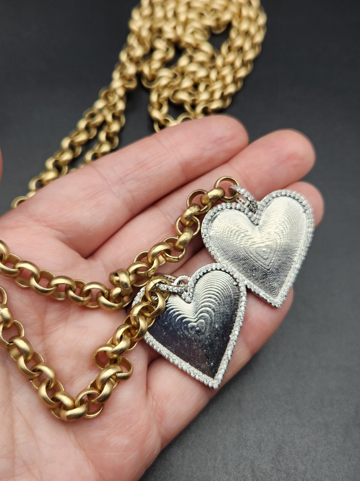 Stylish Silver Tone Heart Charm Wrap Gold Tone Chain Necklace