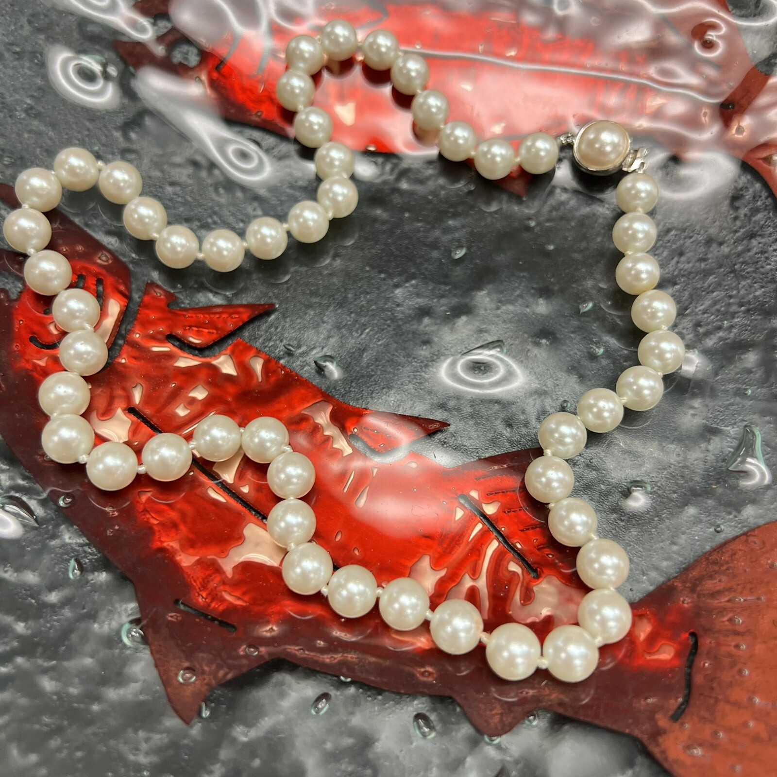 Vintage Carolee Mid Century Double Knotted Signed “Jackie O” Necklace Faux Pearl