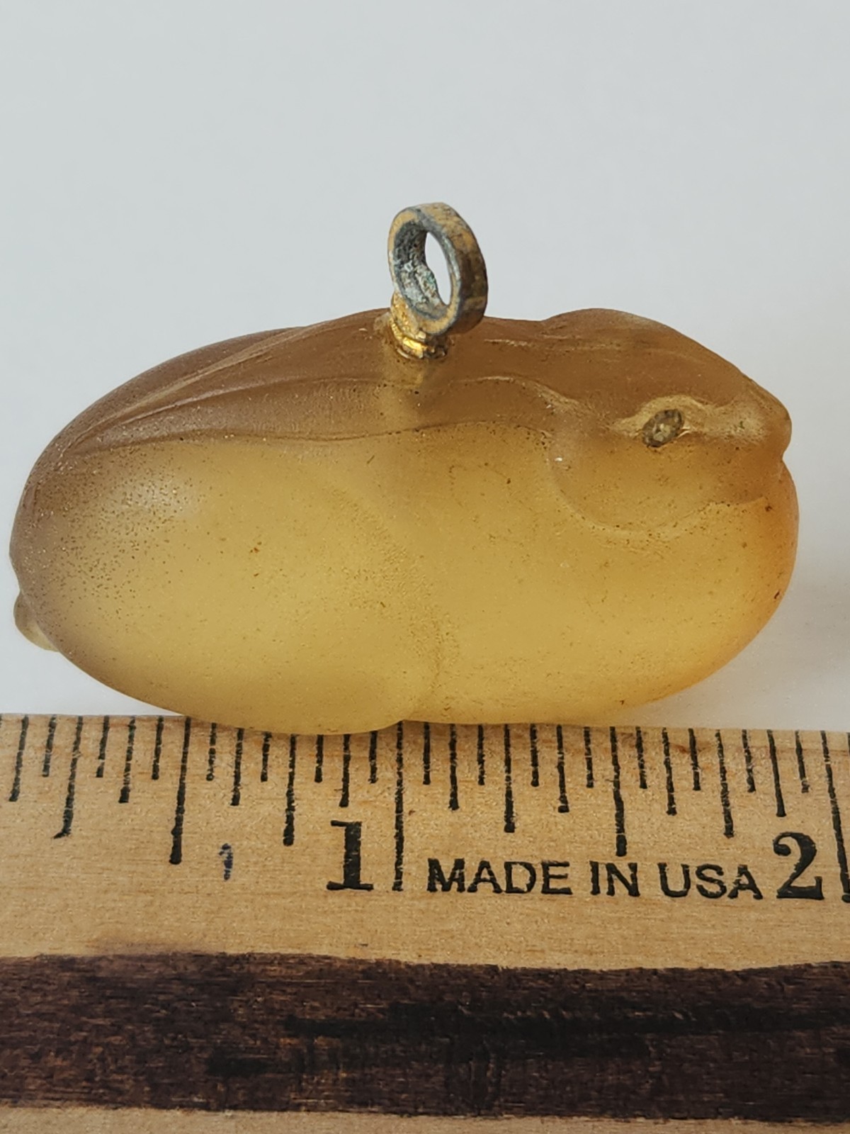 Vintage Applesauce Celluloid Lucite Bunny Rabbit Pendant Rhinestone Eyes
