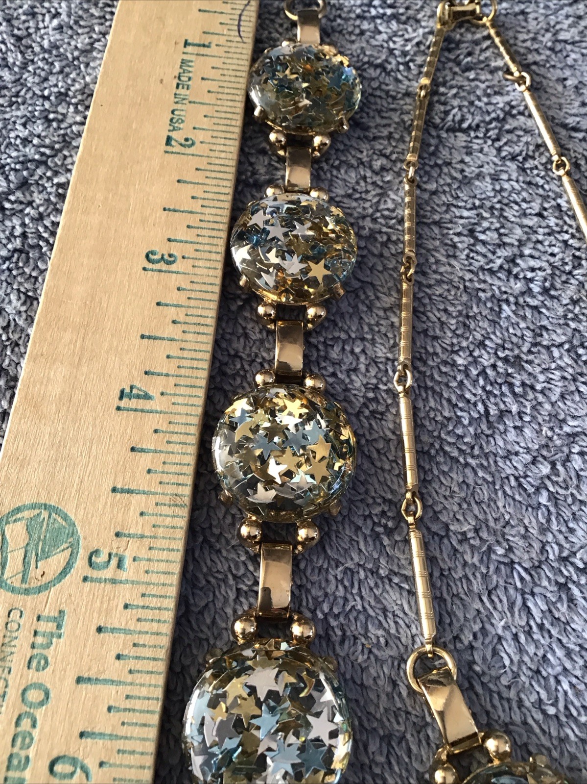 Vtg Confetti Necklace Bracelet Set Gold StarIntaglio Y Drop Pendant Choker Lot 2