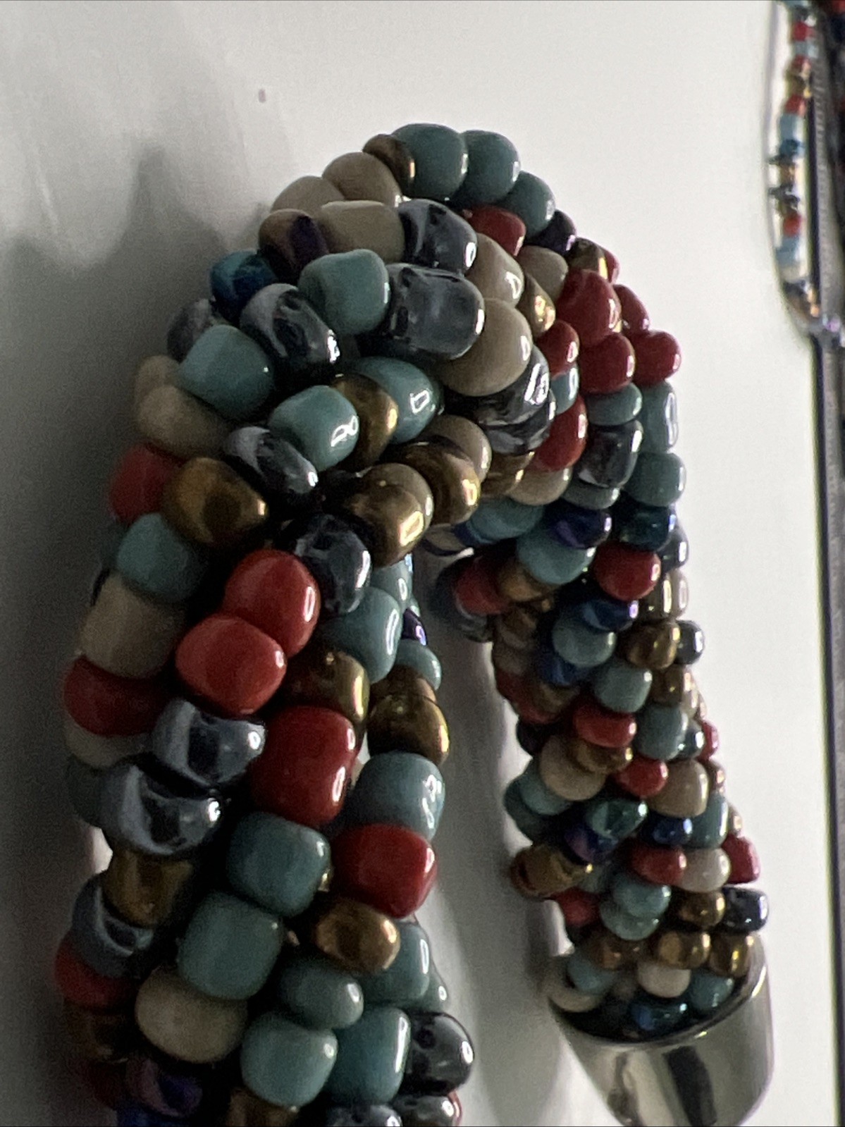 Multicolored Bead Multi Strand Statement Silver Tone Necklace Bracelet Set