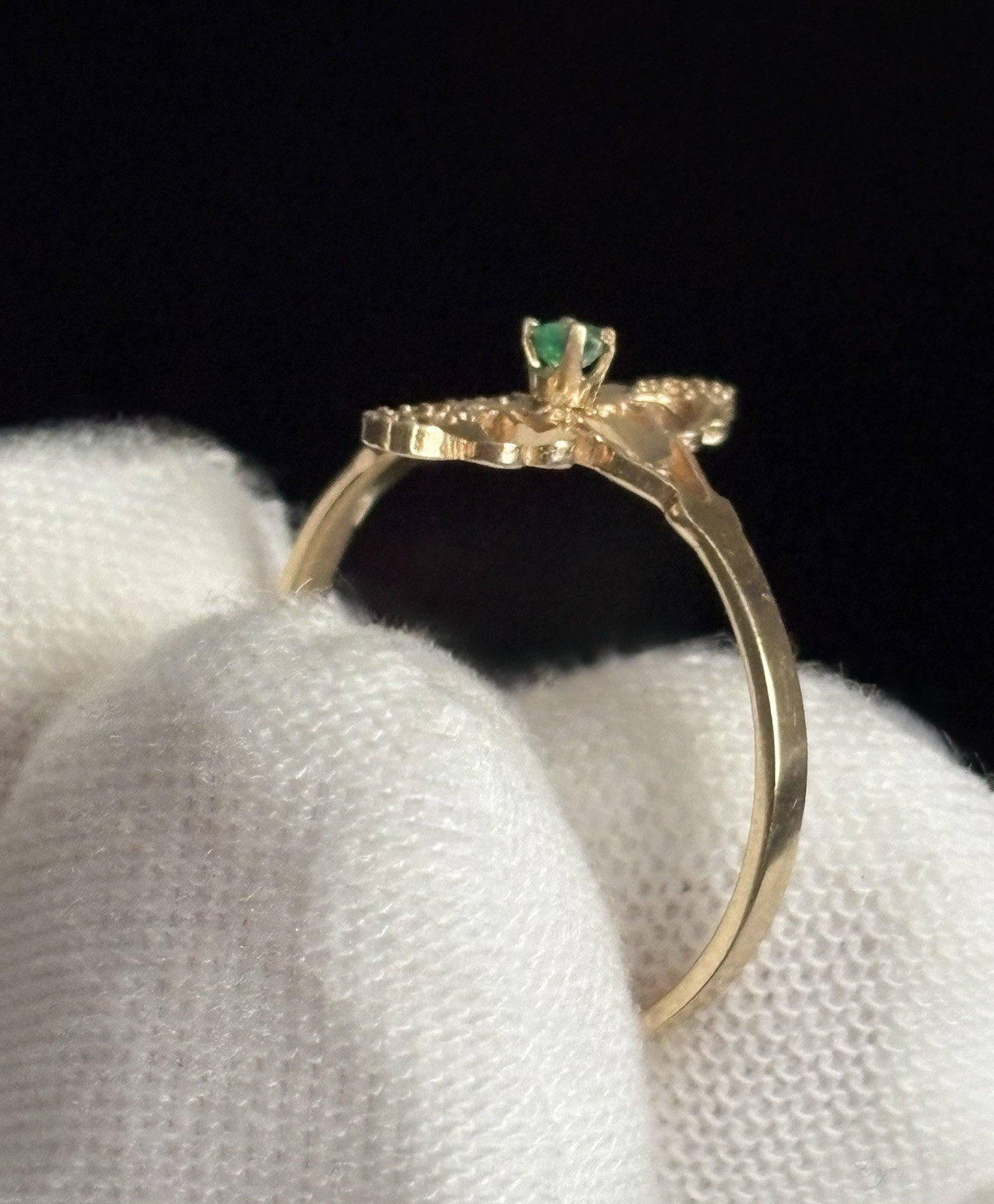 VINTAGE 10K YELLOW GOLD FILIGREE RING WITH GREEN GEMSTONE LADIES SIZE 6.75 VG