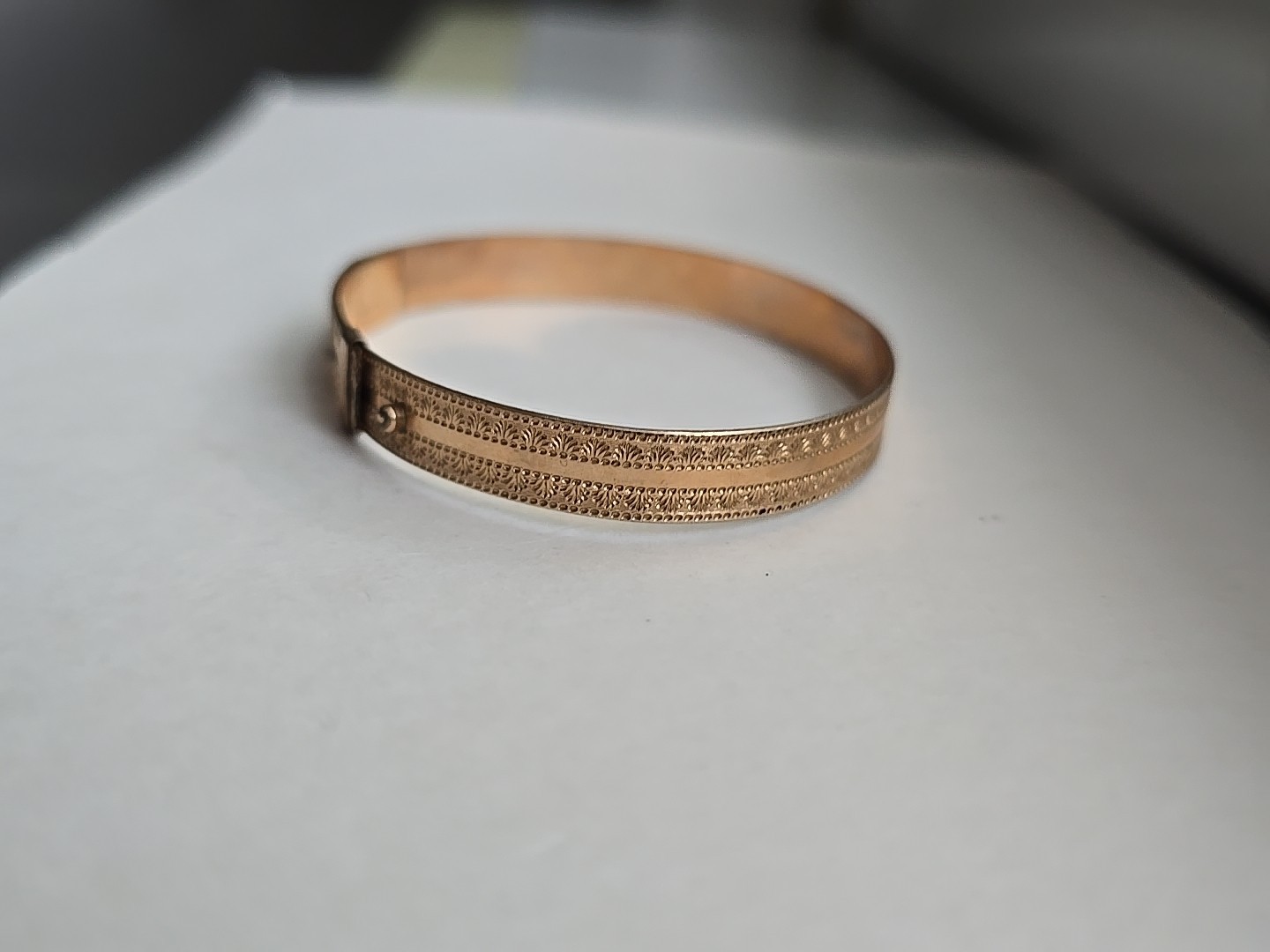 Victorian Gold Filled Buckle Bangle Bracelet Engraved Design Small Wrist 5.5″