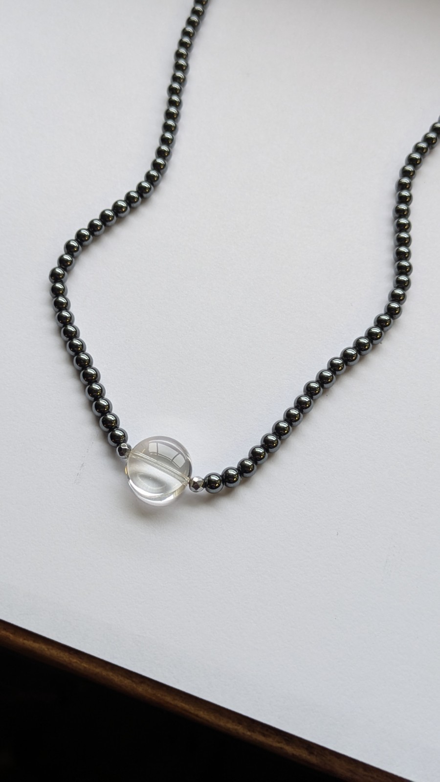 Vintage 925 Sterling Silver Hematite Bead & Glass Necklace Sz 17