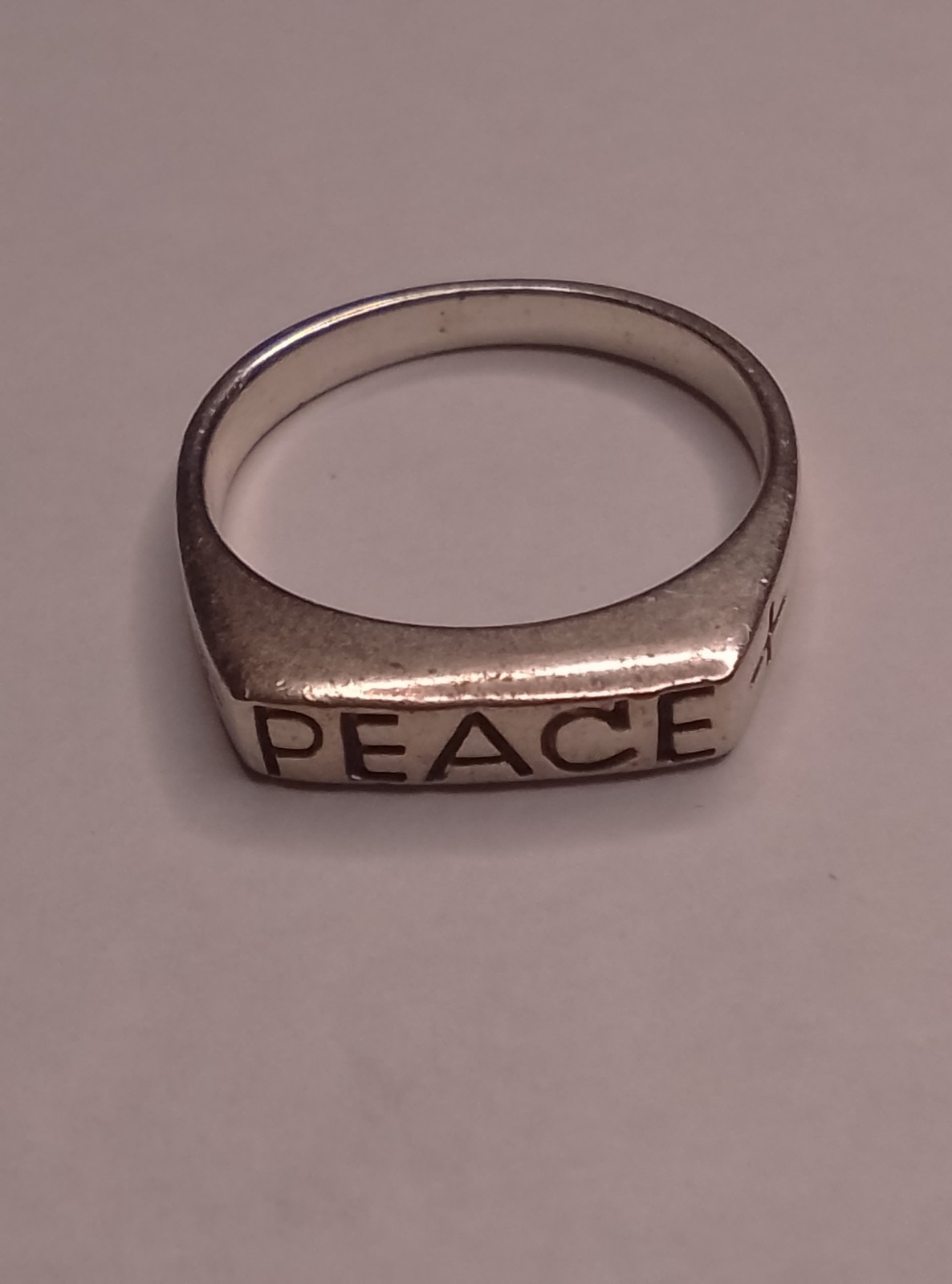 Vintage 925 Sterling Silver Peace Ring Cross Signet Band Sz 7.75 Boho Religious