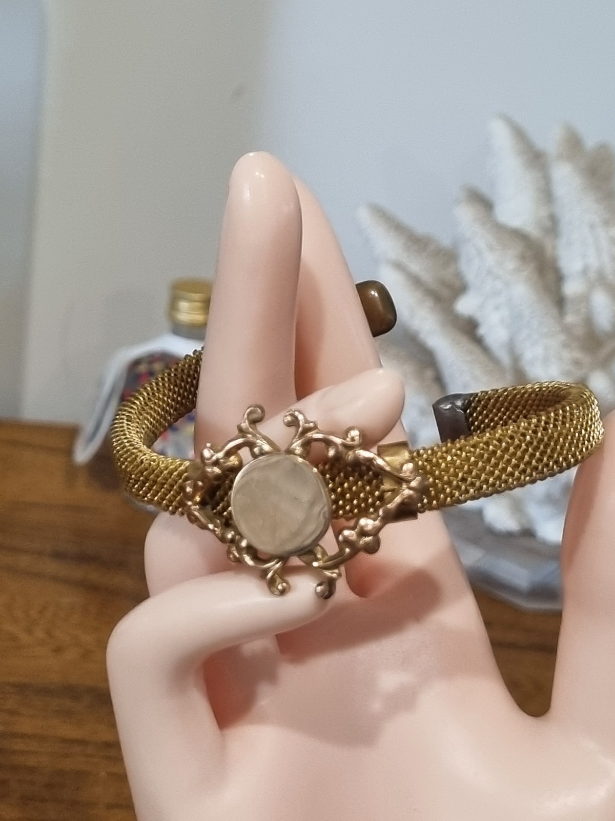 Antique Victorian Gold Mesh Fill Bracelet Bangle Name plate See Video