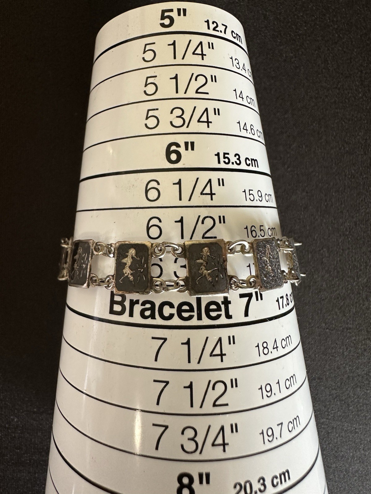 Vintage Siam Sterling Silver Niello Link Bracelet size 6.5