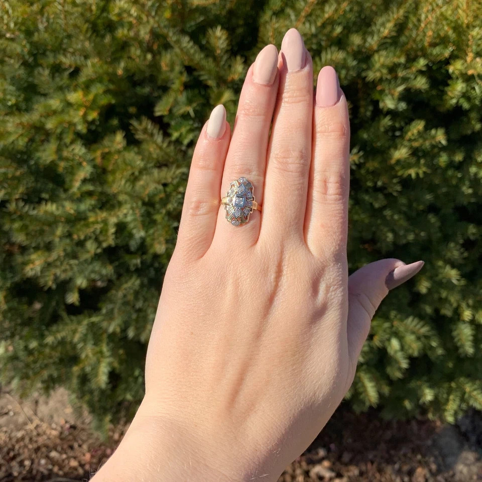 Vintage Art Deco Style Lab Created Diamond Engagement Wedding 14K Gold FN Ring